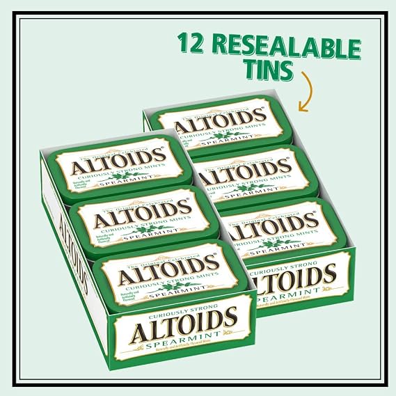 ALTOIDS CURIOUSLY STRONG MINTS, SPEARMINT, 49.90g TINS (PACK OF 12)