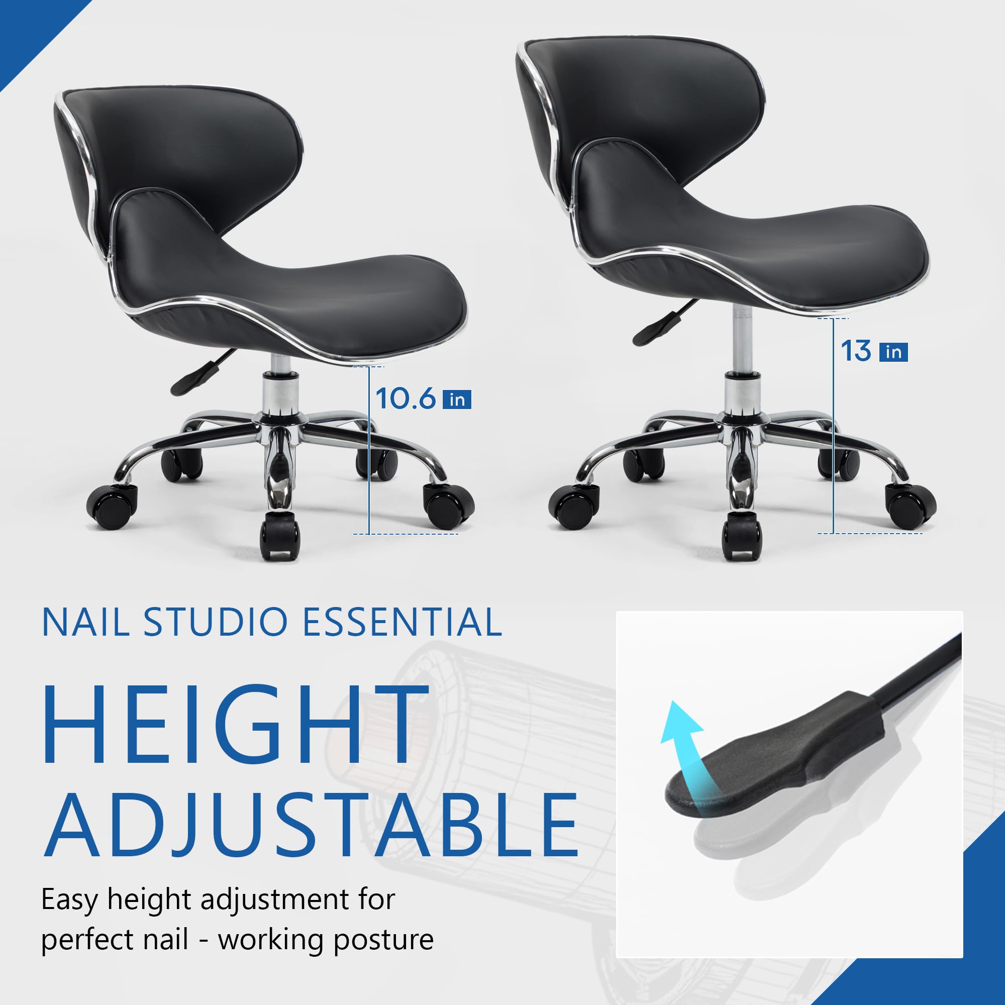 Adjustable Pedicure Stool with Memory Foam Seat and 360° Swivel