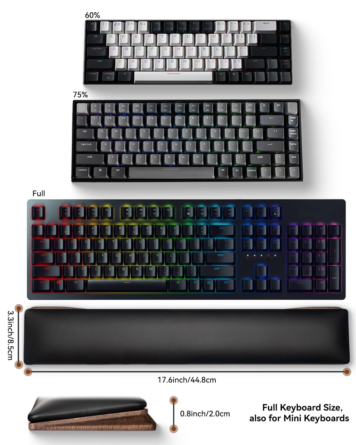 Keyboard Wrist Rest with Memory Foam Anti-Slip Rubber Base Ergonomic Wooden Wrist Rest for Mechanical Keyboard Durable and Easy to Clean for Gamer Staff (Walnut)