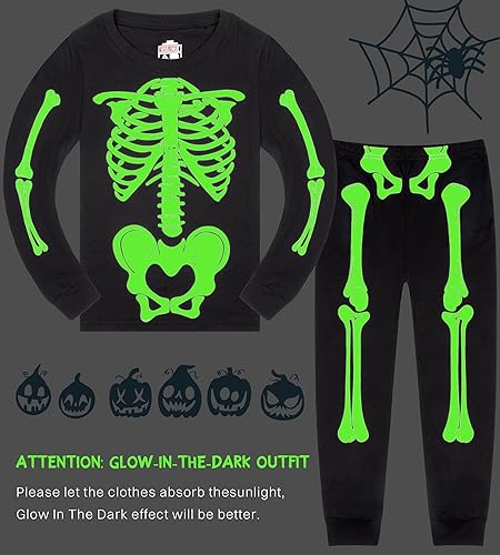 Miniatura 2 de HONGTEYA Ropa de Halloween para niños y niñas, ropa de esqueleto de algodón para niños pequeños, talla 3-7T