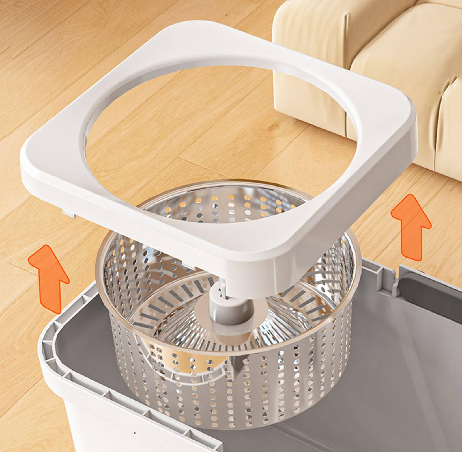 Juego mejorado de fregona y cubo giratorios, escurridor con manos libres | Trapeador de microfibra absorbente para pisos laminados de madera dura y baldosas, sistema de secado fácil