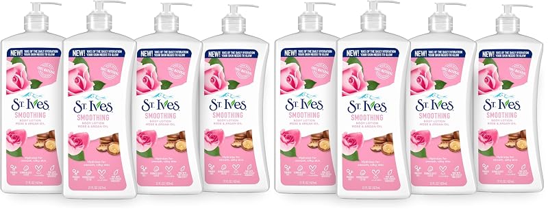 Loção hidratante para mãos e corpo St. Ives com rosa e óleo de argan, 21 fl oz, pacote com 4