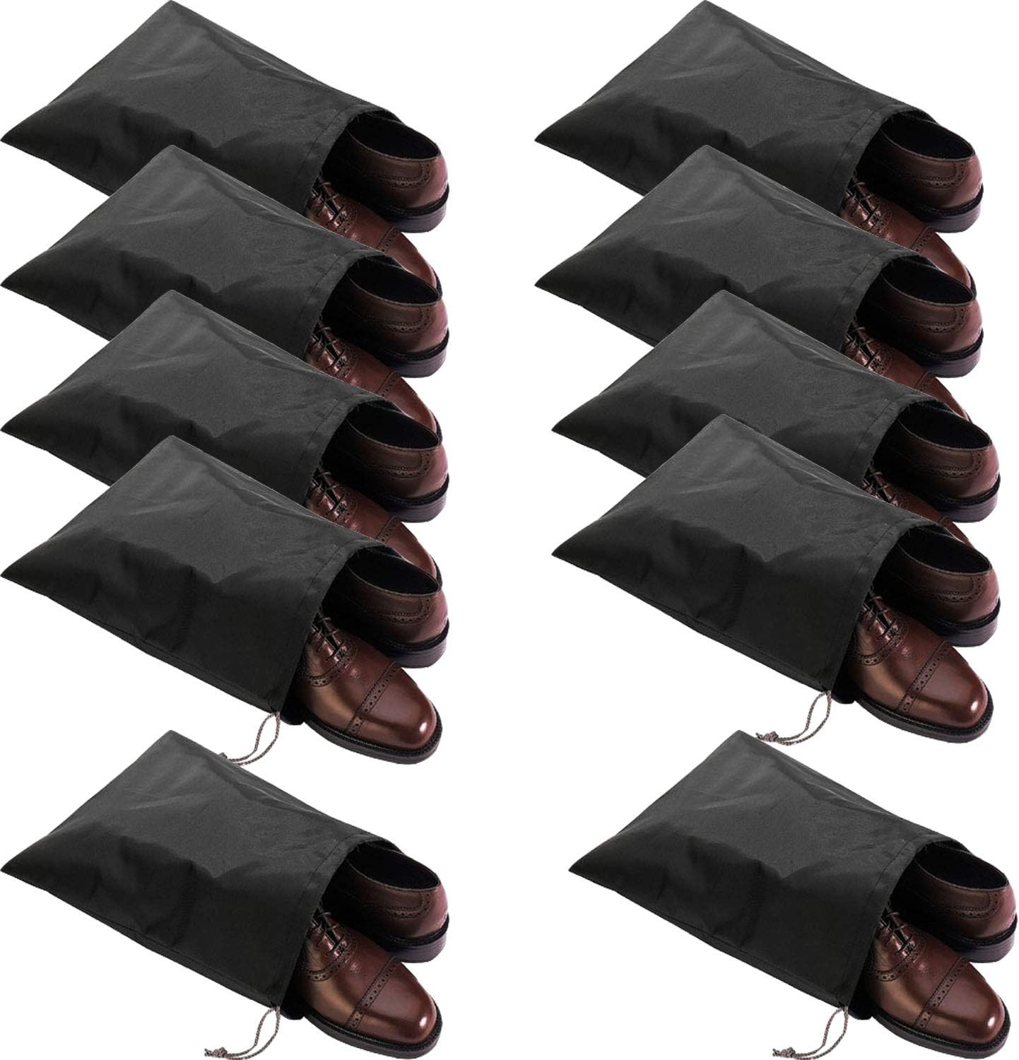 FASYACO 10 Pack Waterproof Nylon Shoe Bags- Durable Travel Friends (Black)