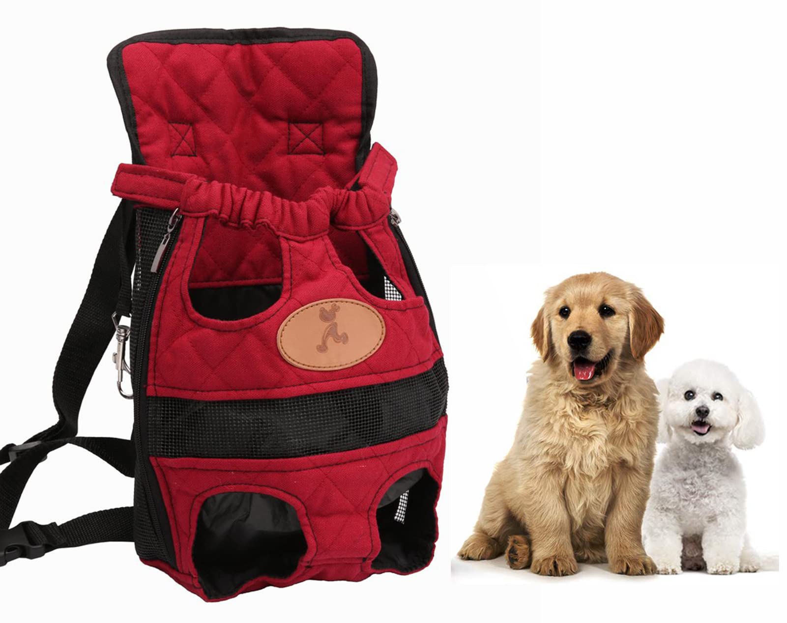 KASTWAVE Pet Front Carrier Bag, Convenient Hands Free Adjustable Pet Dog/Cat Carrier Backpack Double Shoulder Bag for Walking Hiking Shopping Bike and Motorcycle (S (28 * 18 cm), Red)