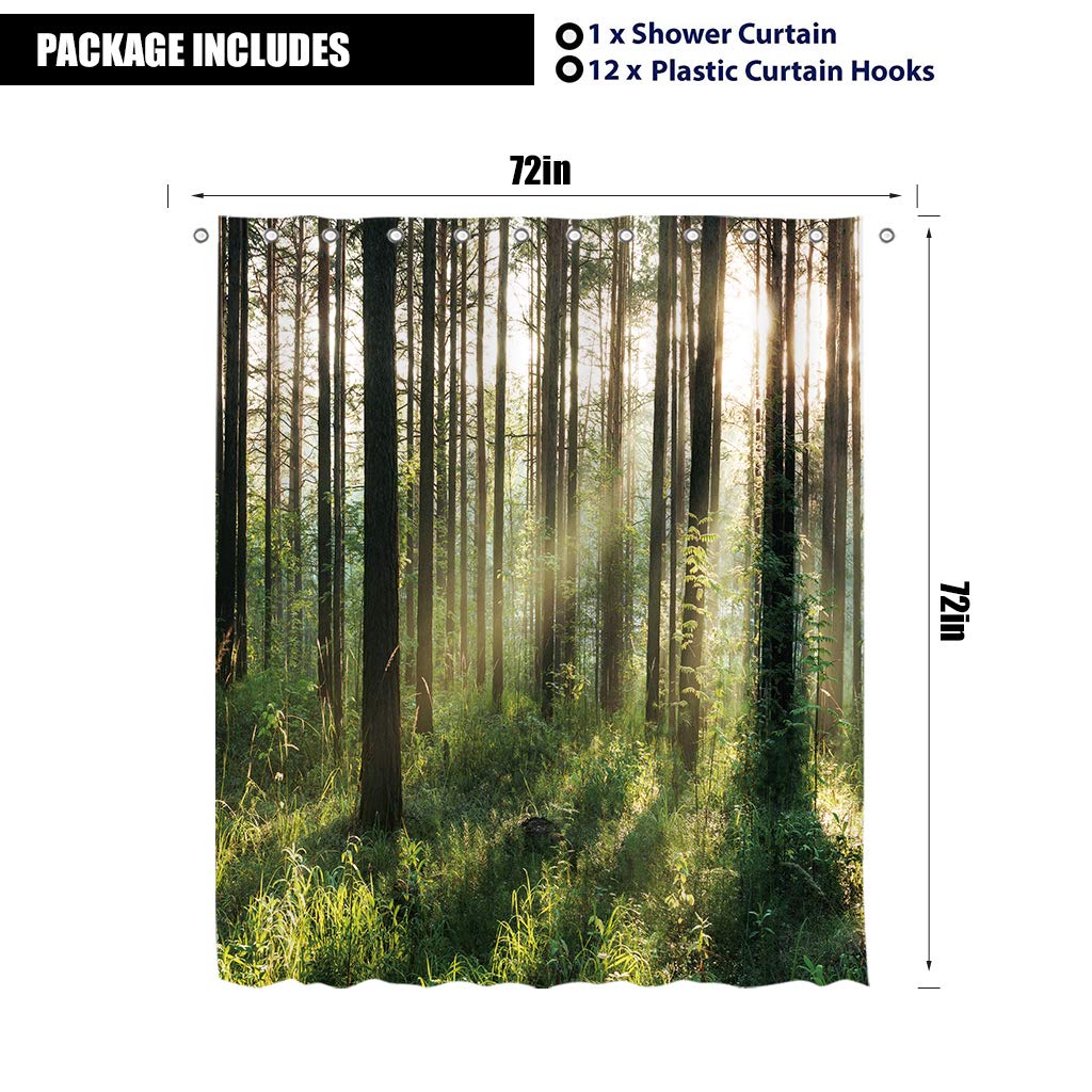 Tenda Da Doccia LIGHTINHOME Foresta Nebbiosa, 182x182 Cm, Con Ganci, Tessuto Poliestere Impermeabile - Stampa HD Pini E Nebbia