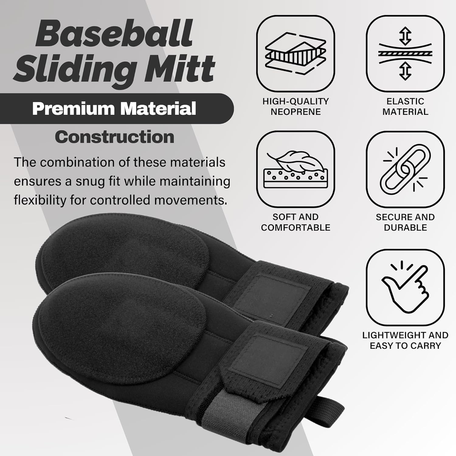 Guante deslizante de béisbol universal para mano derecha o izquierda, guante deslizante de béisbol para jóvenes y adultos, neopreno, correa de compresión ajustable para la muñeca