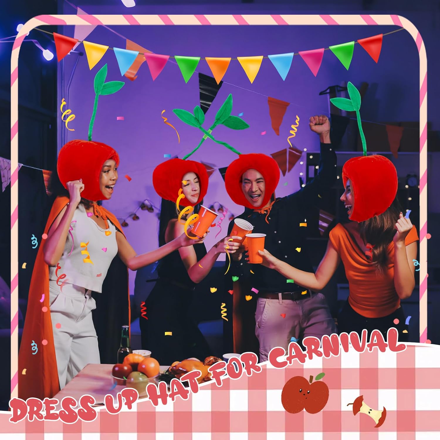 4 Pcs Carnival Cherry Hat Funny Novelty Hats Plush Fruit Costume for Carnival Costume Cosplay Accessories Photo Props - Image 7