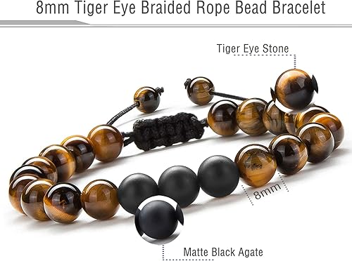 Miniatura 2 de Pulsera elástica Hamoery con cuentas naturales de ojo de tigre de 8 mm, para mujer y hombre