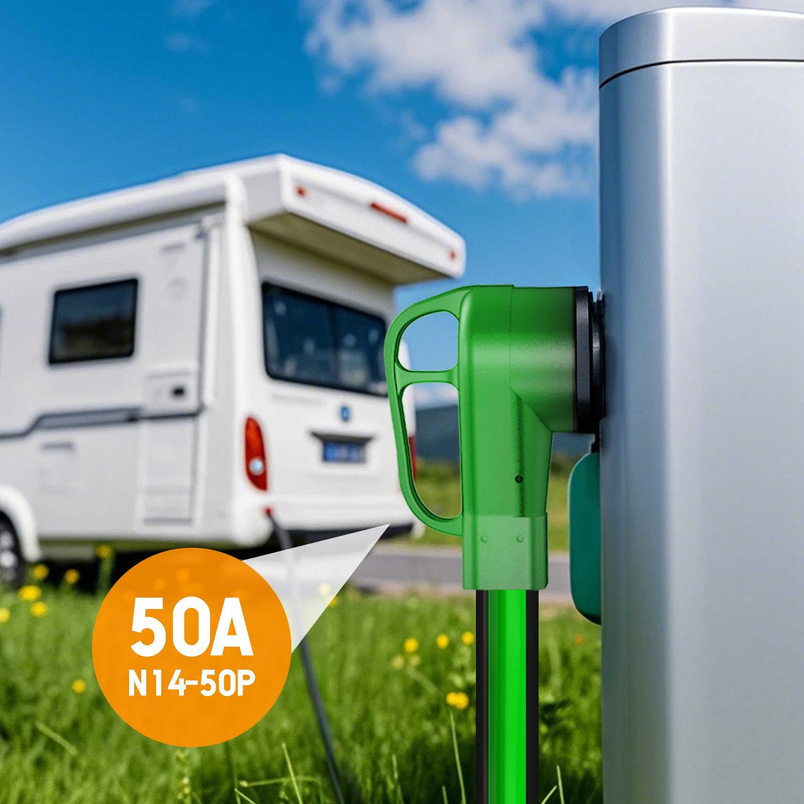 Cable de extensión de 25 pies y 50 amperios RV/EV para exteriores, resistente al agua, cable de alimentación STW RV de 4 clavijas, NEMA 14-50P/R, enchufe estándar para carga EV y caravanas,
