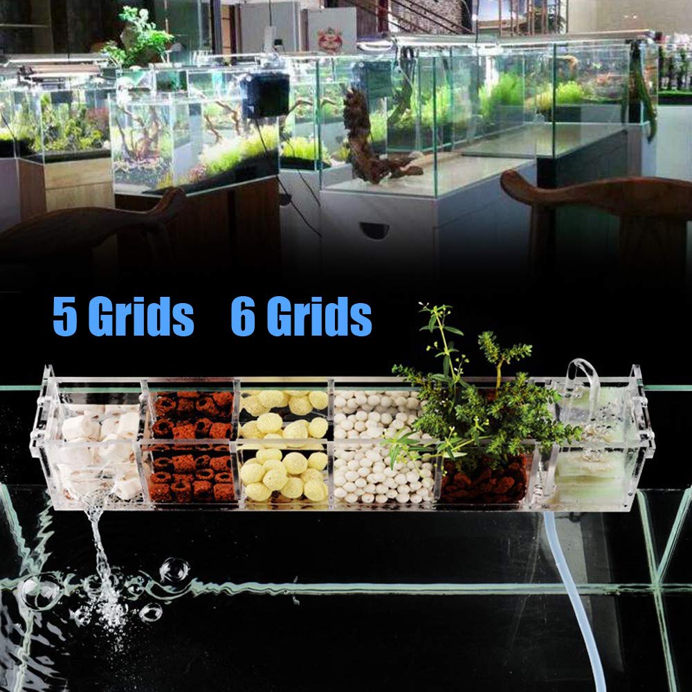 DOONARCES 6 Grids Acrylic Fish Tank Filter Box External Aquarium Water Filter Case Transparent Acrylic Hang On Filter Box Aquarium Accessory for Restaurant Home Hotel, Without Pump (6 Grids) : Pet Supplies