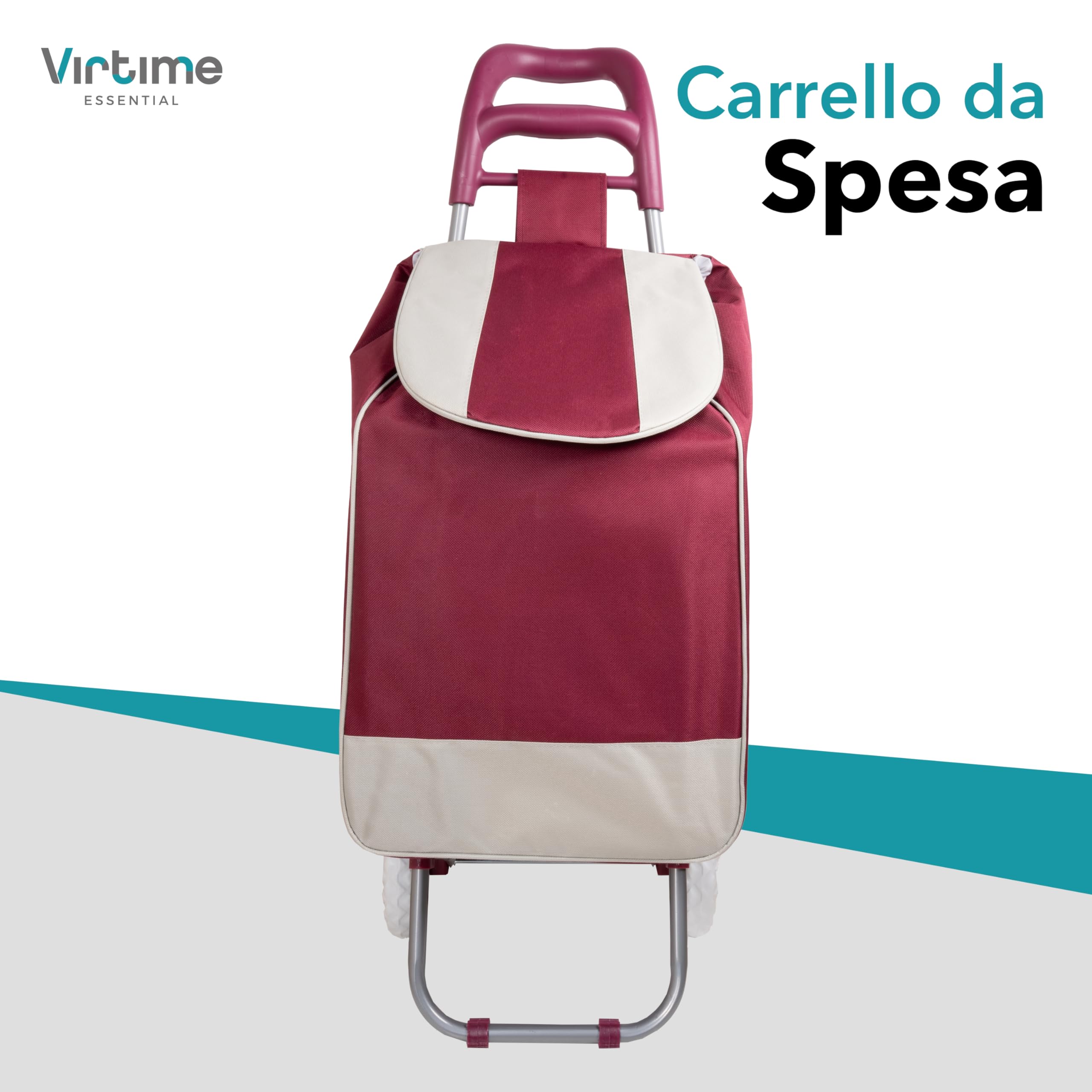 Carrello Spesa 2 Ruote – Borsa XL Impermeabile, Struttura Pieghevole in Alluminio, Leggero e Robusto – 4 Colori (Bordeaux)
