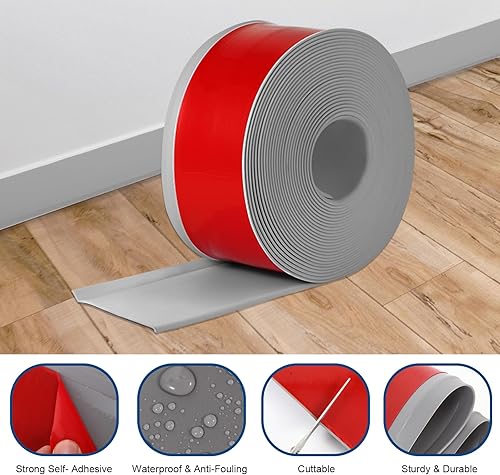 Miniatura 3 de Yipscazo Base de pared para moldura de zócalo de 4 x 20 pies, base flexible de goma adhesiva para pared (gris)