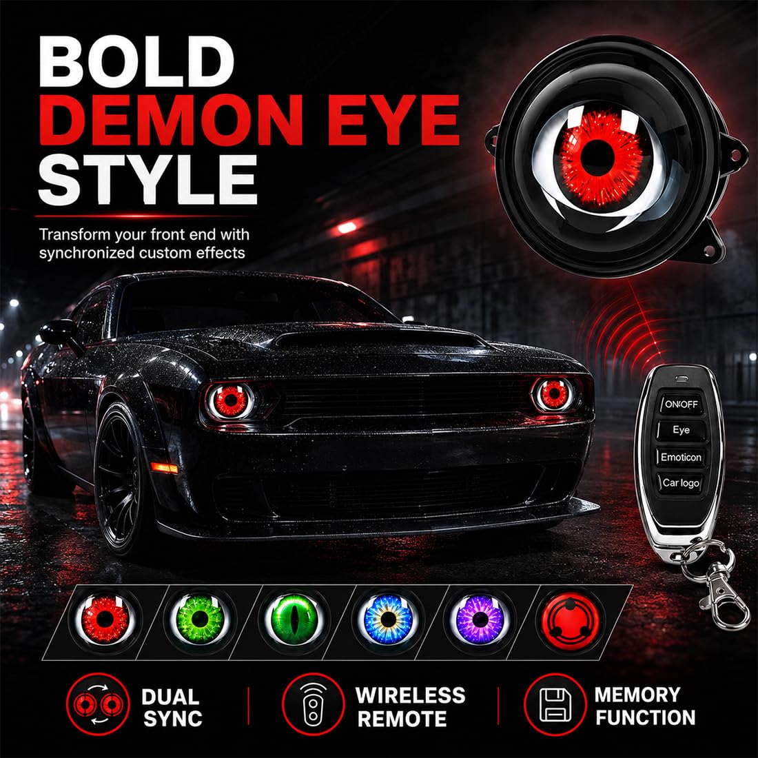 Demon-Eye-Scheinwerfer, Set mit animierten Demon-Eye-LED-Projektionsscheinwerfern (2PCS,6 Lighting Modes)