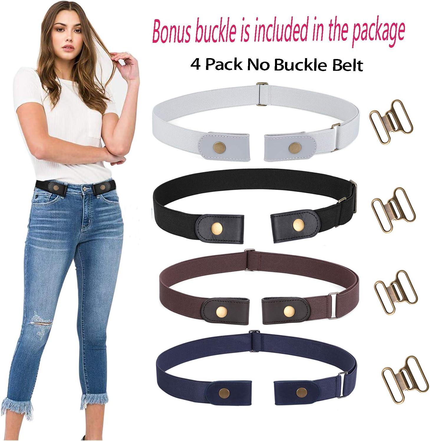 WERFORU 4 Pack No Buckle Invisible Stretch Belt Buckle-Free Elastic Belt for Women and Men - Image 2