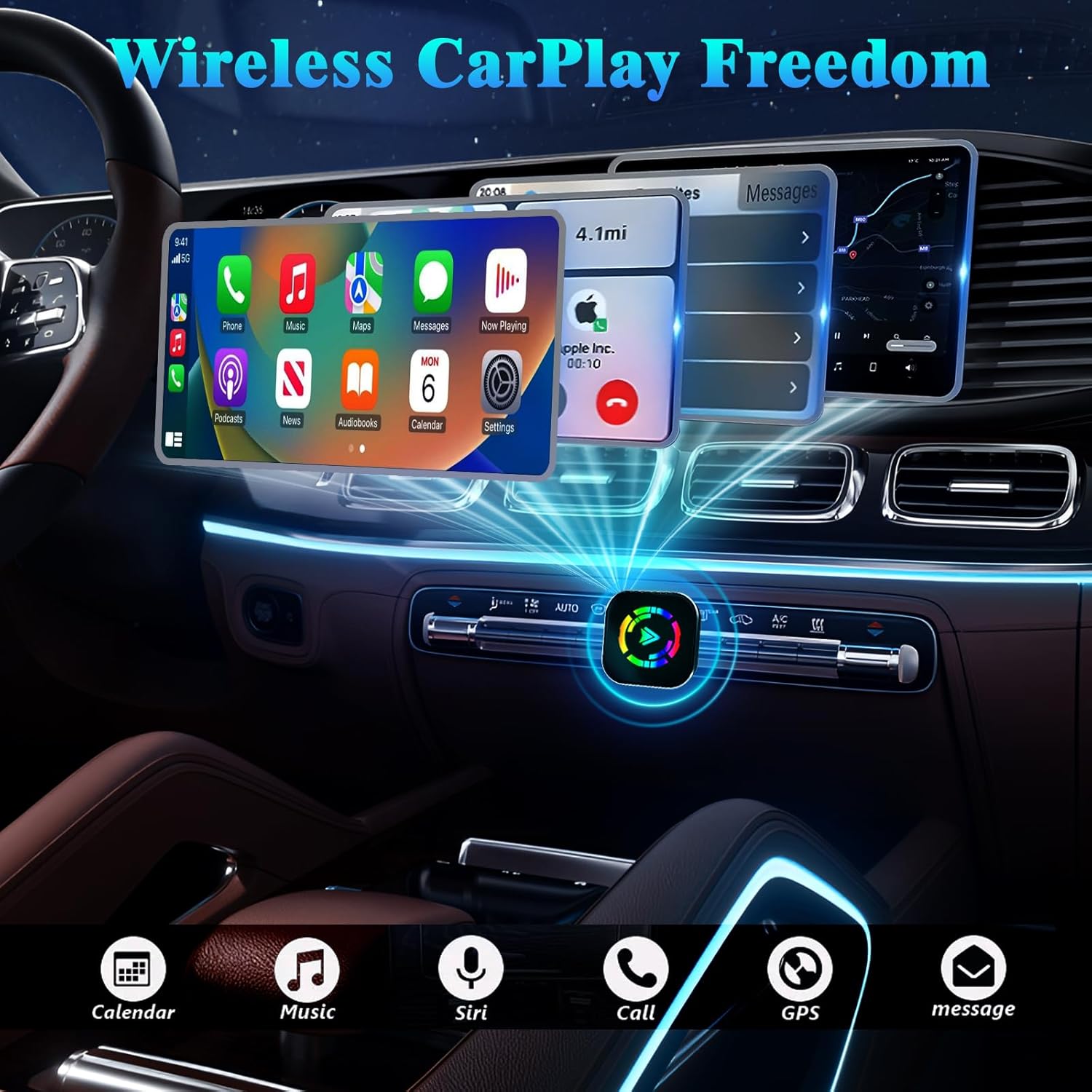 wireless carplay adapter, 2026 upgraded wired to wireless for apple carplay & android auto, mini usb design car play adapter with type-c extension, plug and play, stable connection & no latency multicolor