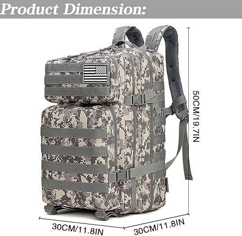 Miniatura 7 de LIMHOO Mochilas tácticas militares de 45L para hombres y mujeres, bolsa Molle de 3 días, mochila de senderismo con parche de bandera de Estados