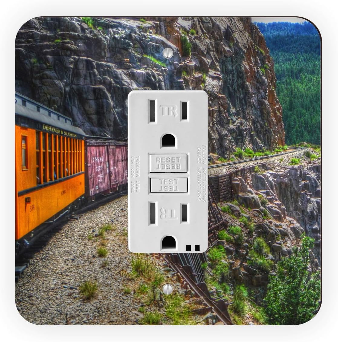 Vinage Grunge Train on Mountain - Double Rocker Light Switch Cover - Double Rocker Switch Plate