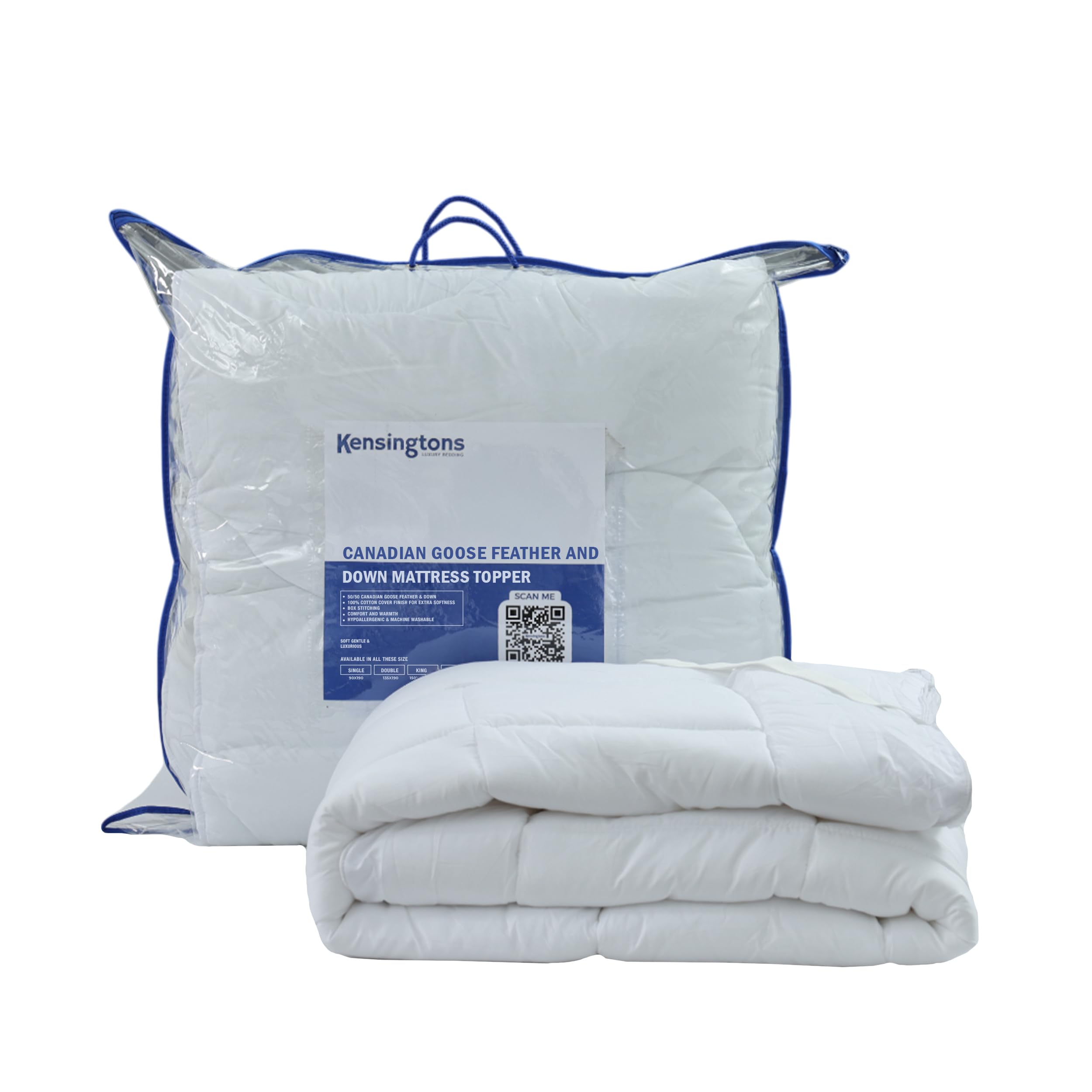 KENSINGTONS Luxury Bedding - Cubrecolchón de plumas y ganso canadiense de calidad de hotel, lujoso, suave, transpirable y de apoyo, tamaño individual para un mejor sueño