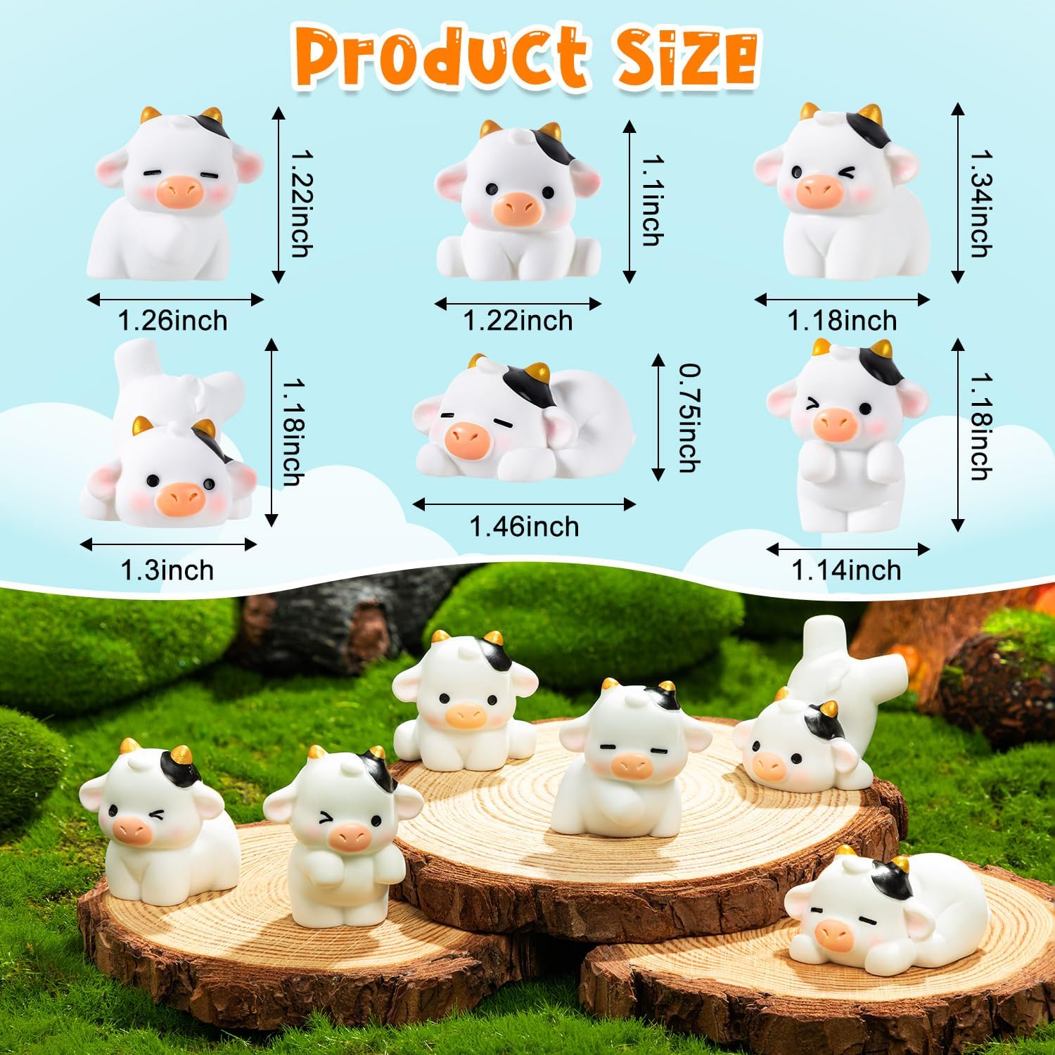 12 Pcs Mini Cows, Mini Resin Cows Figurines, Tiny Mini Animals Miniature Figurines, Cute Cow Cupcake Toppers Fairy Garden Miniature Landscape Ornaments for Home Décor, Cake Decoration, DIY Crafts