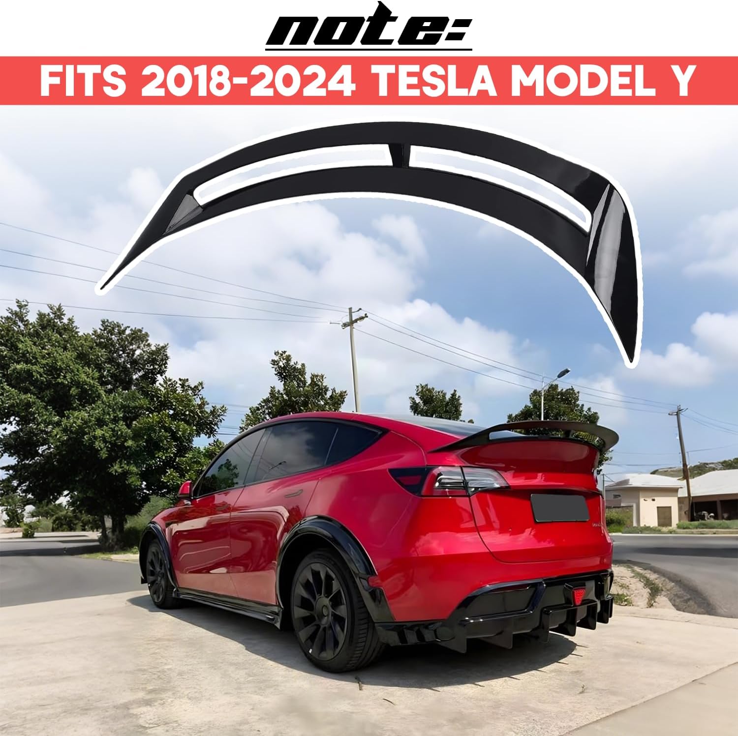 Rear Spoiler for 2020-2024 Tesla Model Y, High Performance GT Style ABS Rear Trunk Wing 3M Tape No Drill Top Back Spoiler Tesla Model Y Body Kit Exterior Accessories (Gloss Black)