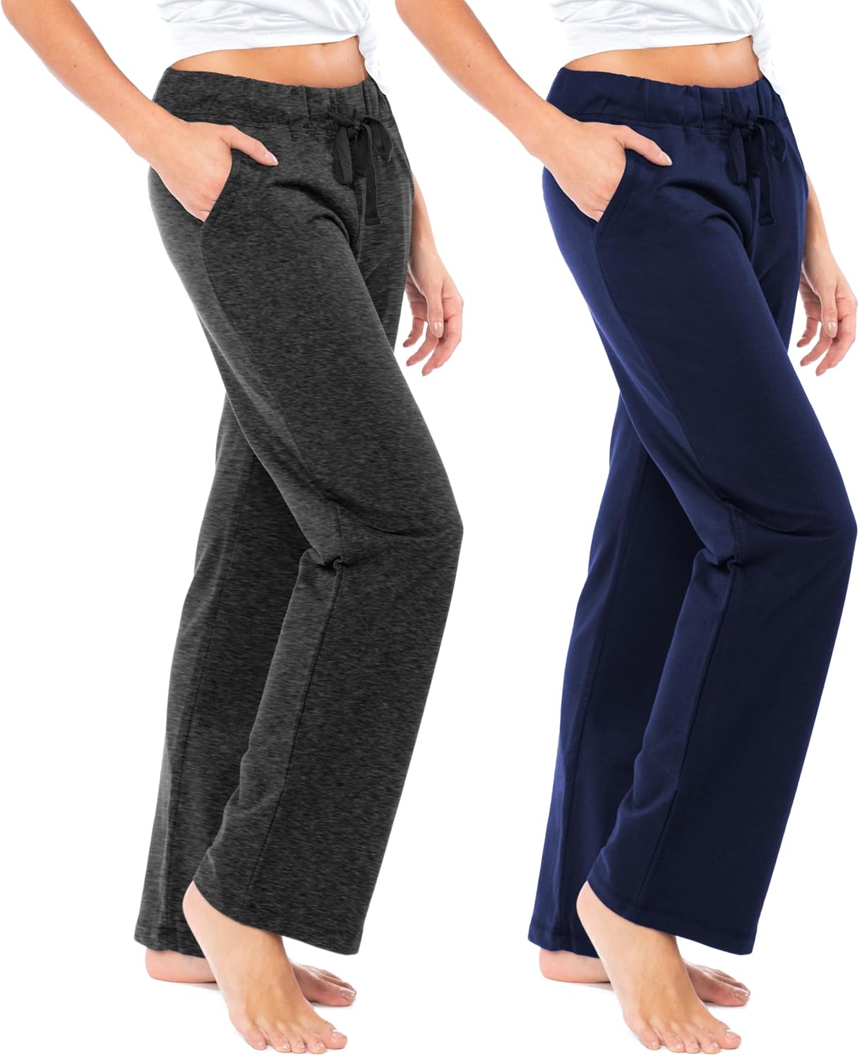 Sexy Basics Women's French Terry Cotton Drawstring Pants | All Season Mid Weight Casual & Lounge Bottoms | Multi Packs
