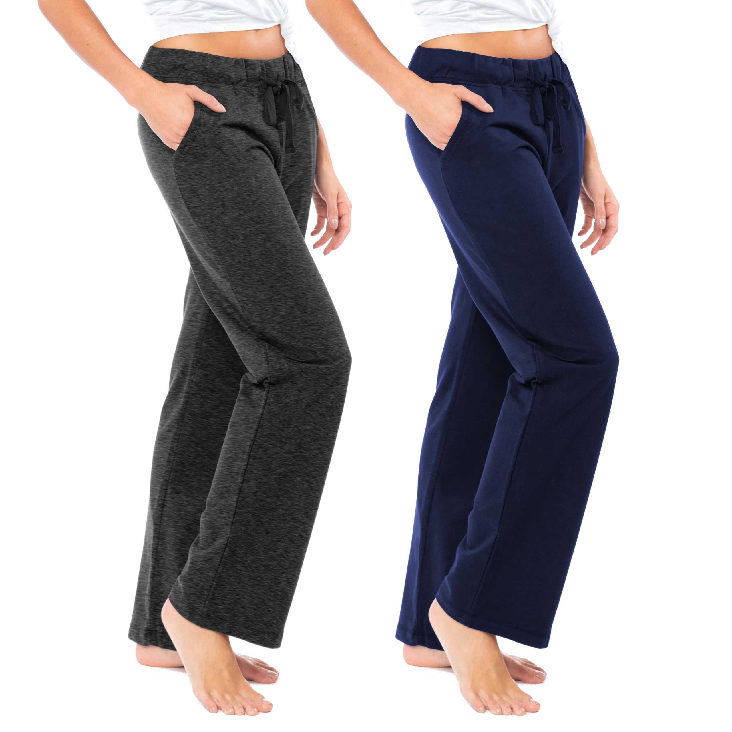 Sexy Basics Women's French Terry Cotton Drawstring Pants | All Season Mid Weight Casual & Lounge Bottoms | Multi Packs
