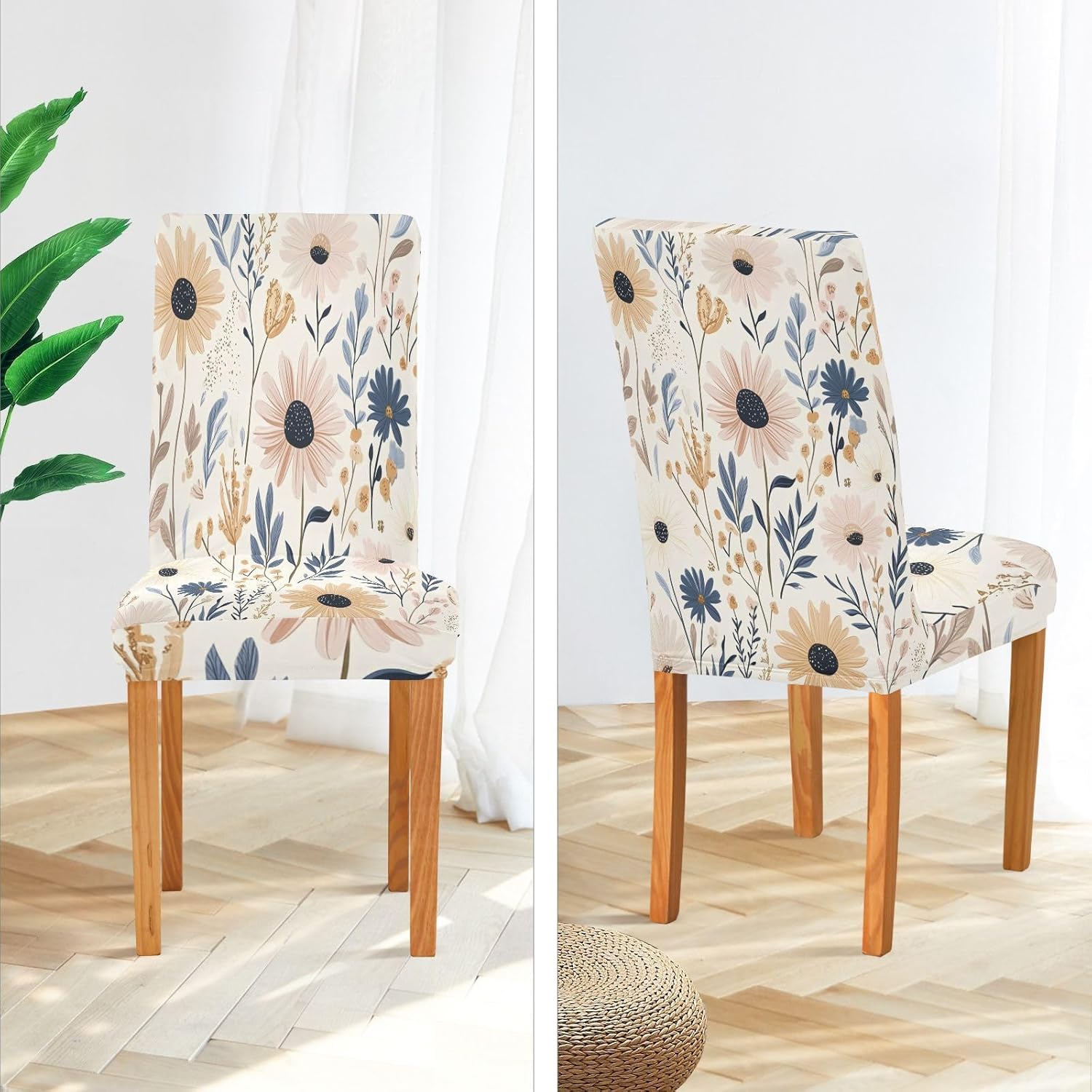 ALAZA Chair Covers for Dining Room, Natural Colors Daisy Floral Field Stretch Chair Cover Sets Chair Protector Removable Washable for Ktichen Restaurant Hotel