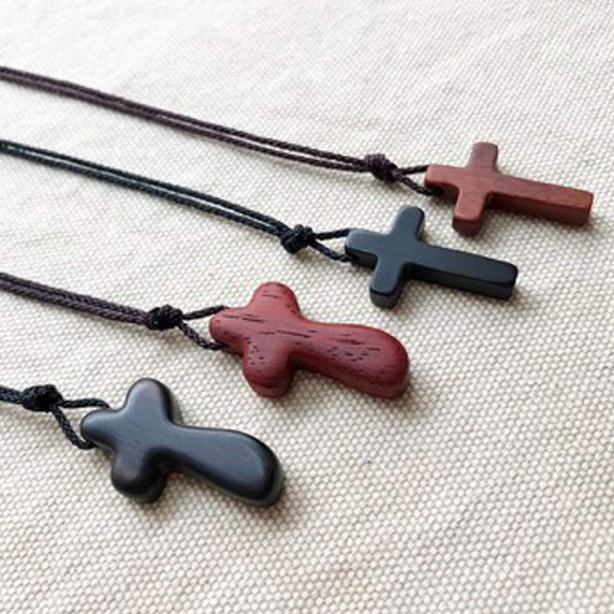Natural Wooden Cross Pendant Necklaces for Women Men Sandalwood Handcrafted Gift Wood Hang from Car Rearview Mirror Pendant Vehicle Decoration - Image 4