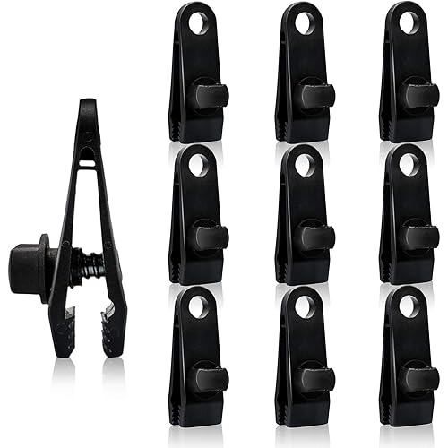 10pcs Tarp Clips, Tarp Clamps, Tarp Clips Thumb, Tarp Clips Heavy Duty Lock Grip, Plastic Tent Clips Clamps, Poly Tarpaulin Clip, Reusable Linoleum Tent Clip, Canvas Clips for Outdoor Garden Farm