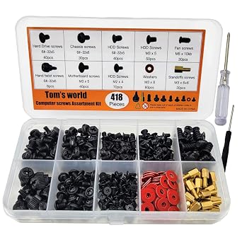 418Pieces Computer Screws Assortment Set Standoffs Screws for Motherboard, HDD,SSD,Cooling Fan,ATX Case,Chassis,Laptop Case Repair