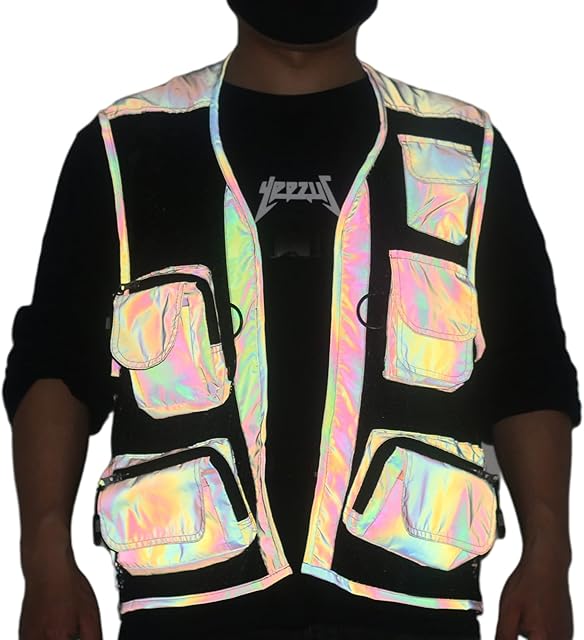 NewL Fishing Camping Reflective Vest Quickly Outdoor West with Multi Pocket Mesh Holographic Shiny Safe Vest