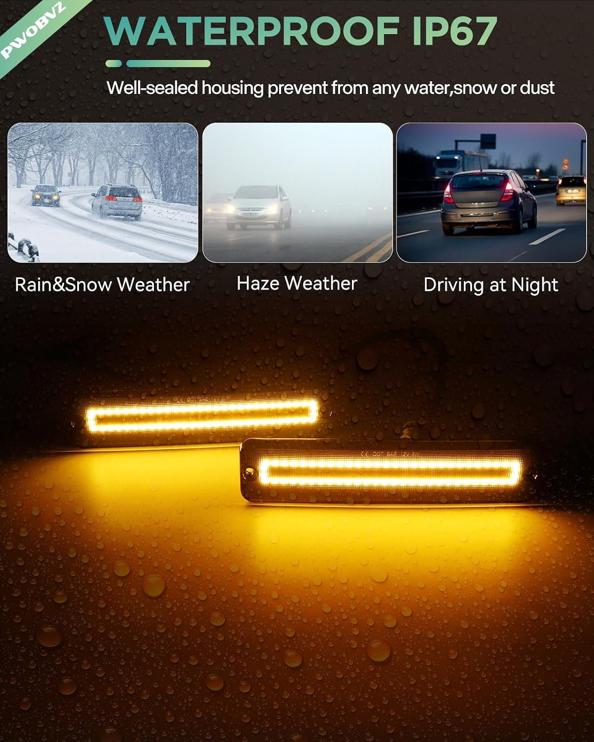 Amber Encircling Side Marker Lights 56001424 for 1987-1995 Jeep Wrangler YJ, Front Fender Turn Signal Indicator LED Lamp, Dual Rows Smoked Lens 2PCS