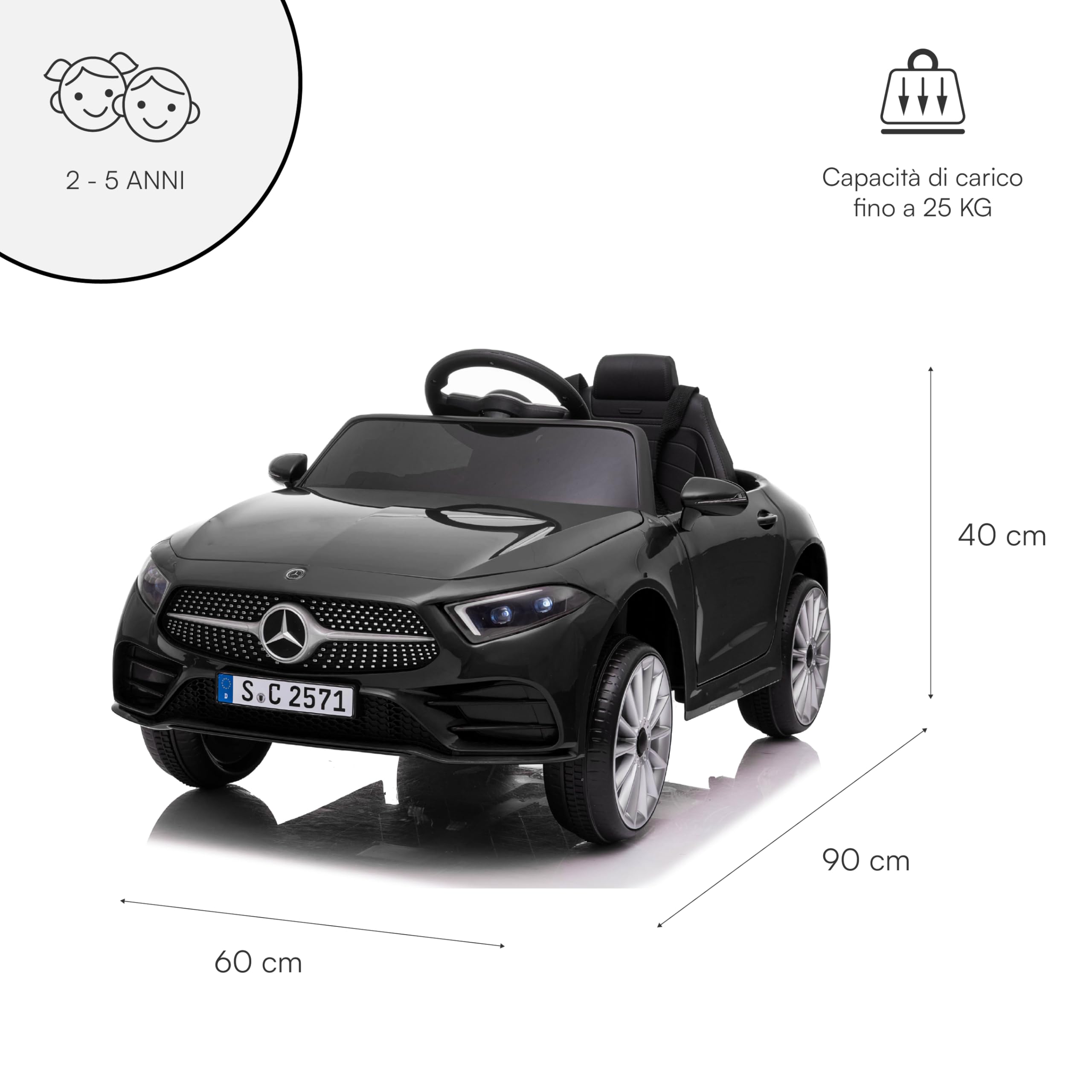 Baroni Toys Macchina Elettrica per Bambini Mercedes AMG Baby car Elettrica Full Optional Nera, Auto Telecomandata con Sedile in Plastica e Porte Apribili, Battera 12V, Carico fino a 30 Kg