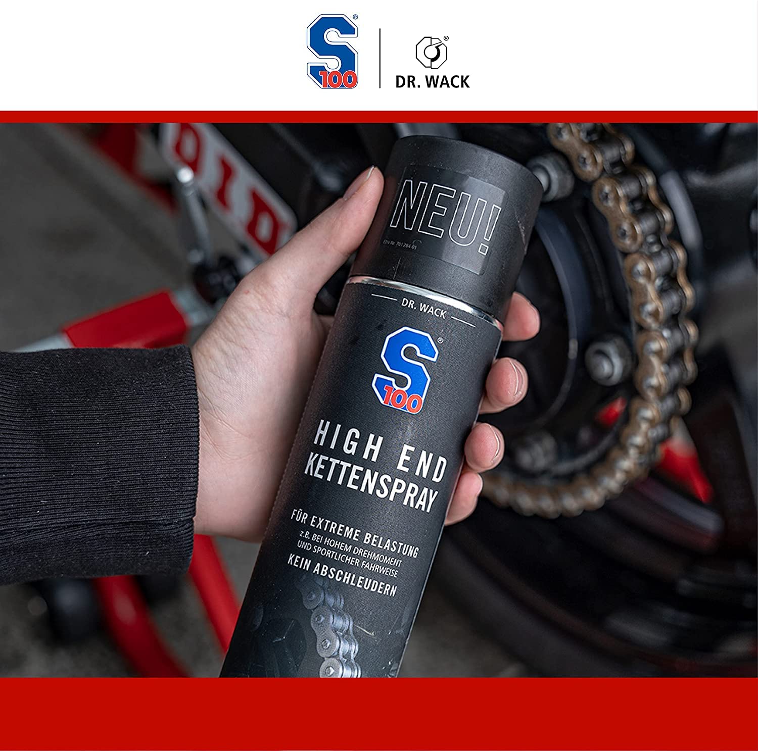 Motorrad Kette Reinigung & Pflege Bundle - Dr. Wack - S100 KettenreinigerI Motorrad-Kettenreiniger für O/X/Z-Ring + S100 High End Kettenspray 300 ml I Motorrad-Kettenöl+ 2x detailmate Mikrofasertuch
