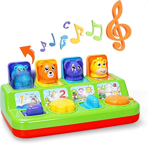 Miniatura 8 de FS Juguete desplegable para niños pequeños con música y luz, causa y efecto para bebés de 6, 9, 12, 18 meses, juguetes educativos de aprendizaje