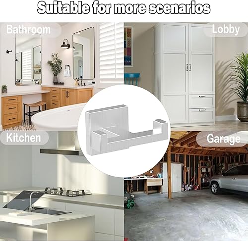 Miniatura 6 de BOZWELL Ganchos dobles para toallas para baño, montaje en pared de níquel castrado, estilo cuadrado simple y moderno, gancho para bata y abrigo,