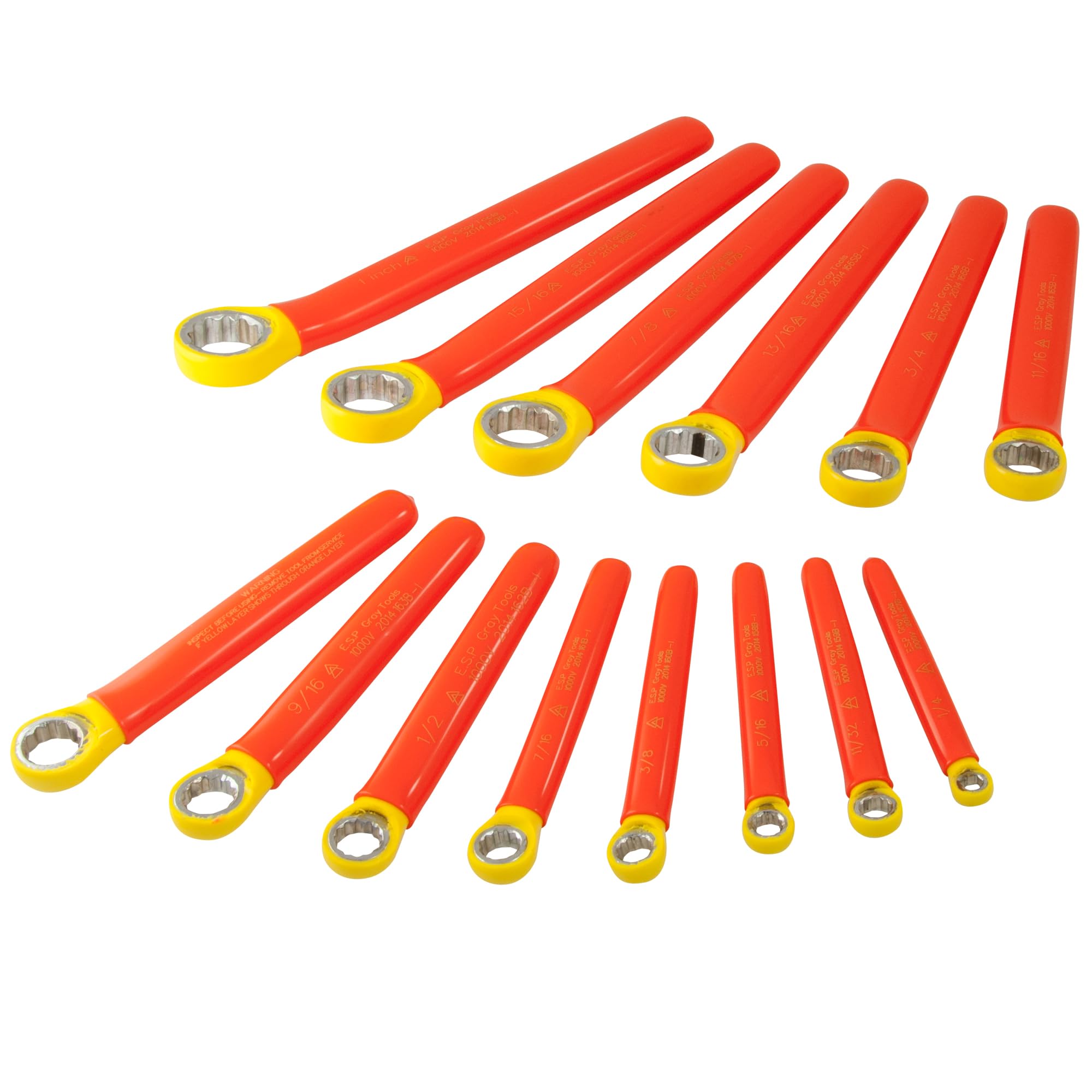 Gray Tools Insulated 14 Piece 12 Point SAE Box End Wrench Set, Protection Against Electrical Shock Up to 1000 V, Made in USA