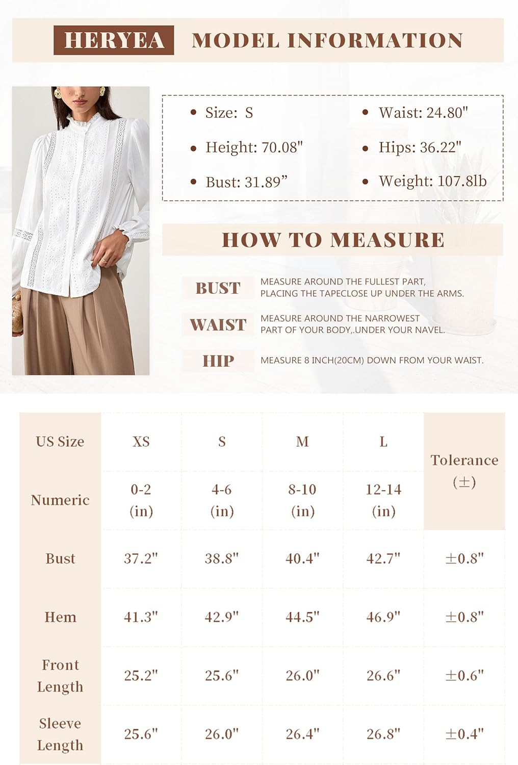 Women Lace Eyelet Button Linen Blouse,Puff Sleeves Cute Shirt Casual Top - Image 7
