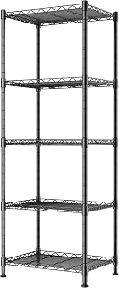 REGILLER 5-Tier Adjustable Wire Metal Shelving Rack - Heavy Duty Storage Unit for Kitchen Bathroom Laundry Closet, Black 11.8"D x 16.6"W x 53.5"H