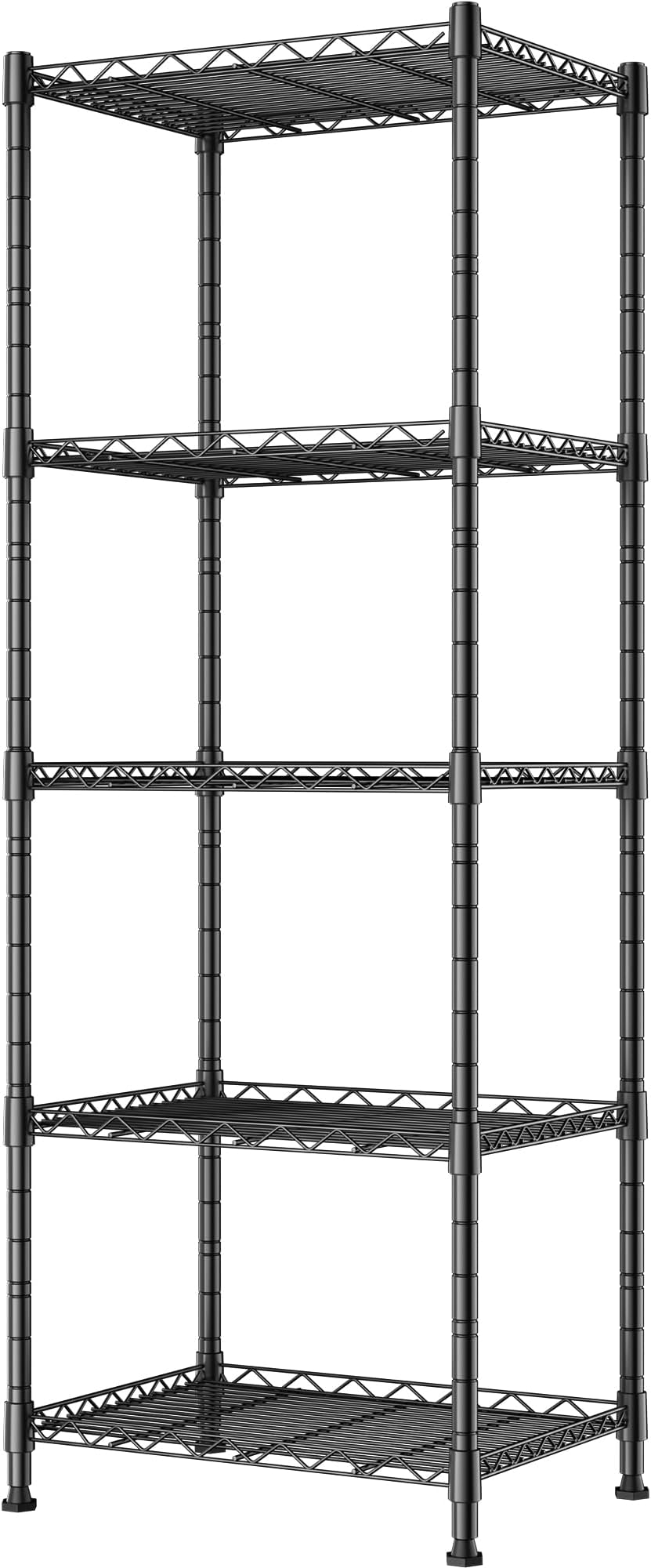 REGILLER 5-Wire Shelving Metal Storage Rack Adjustable Shelves, Standing Storage Shelf Units for Laundry Bathroom Kitchen Pantry Closet(Black, 16.6L x 11.8W x 53.5H)