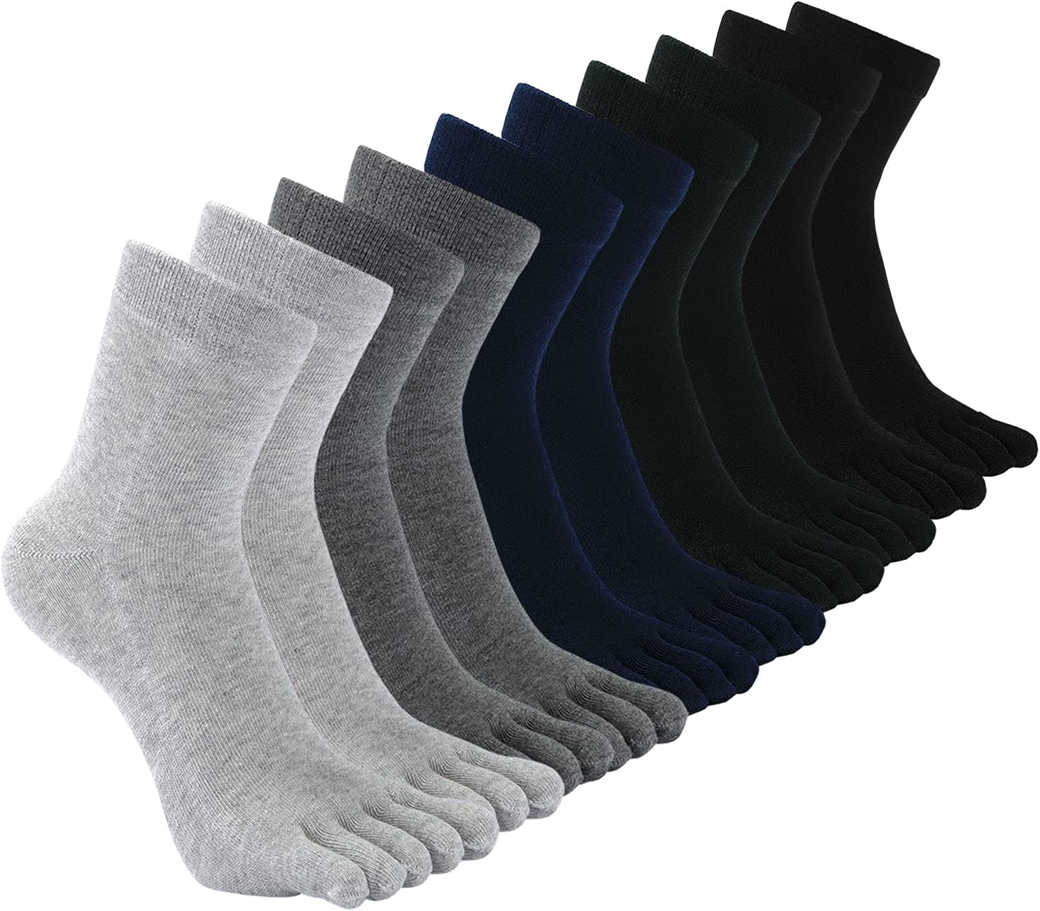 CaiDieNu Mens Toe Socks Cotton Athletic Running Five Finger Crew Socks, 5 Pairs