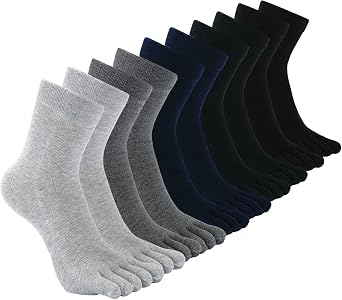 CaiDieNu Mens Toe Socks Cotton Athletic Running Five Finger Crew Socks, 5 Pairs