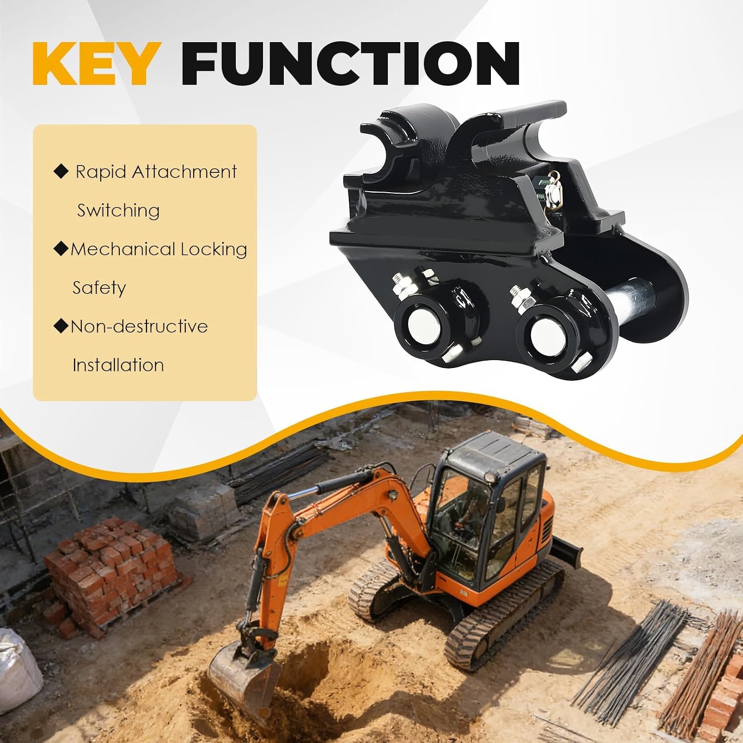 Mini Excavator Quick Hitch Coupler Compatible with 0.8-2.0 Ton
