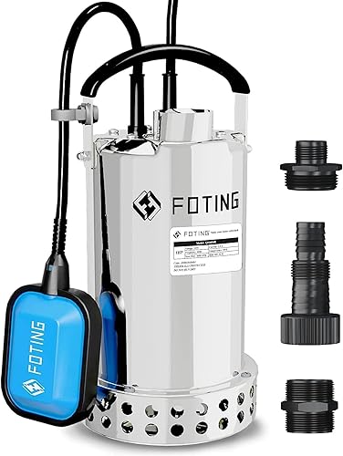 FOTING Bomba de sumidero de acero inoxidable 304 completa con interruptor de flotador, bomba de agua sumergible automática de 1 HP 4600 GPH,