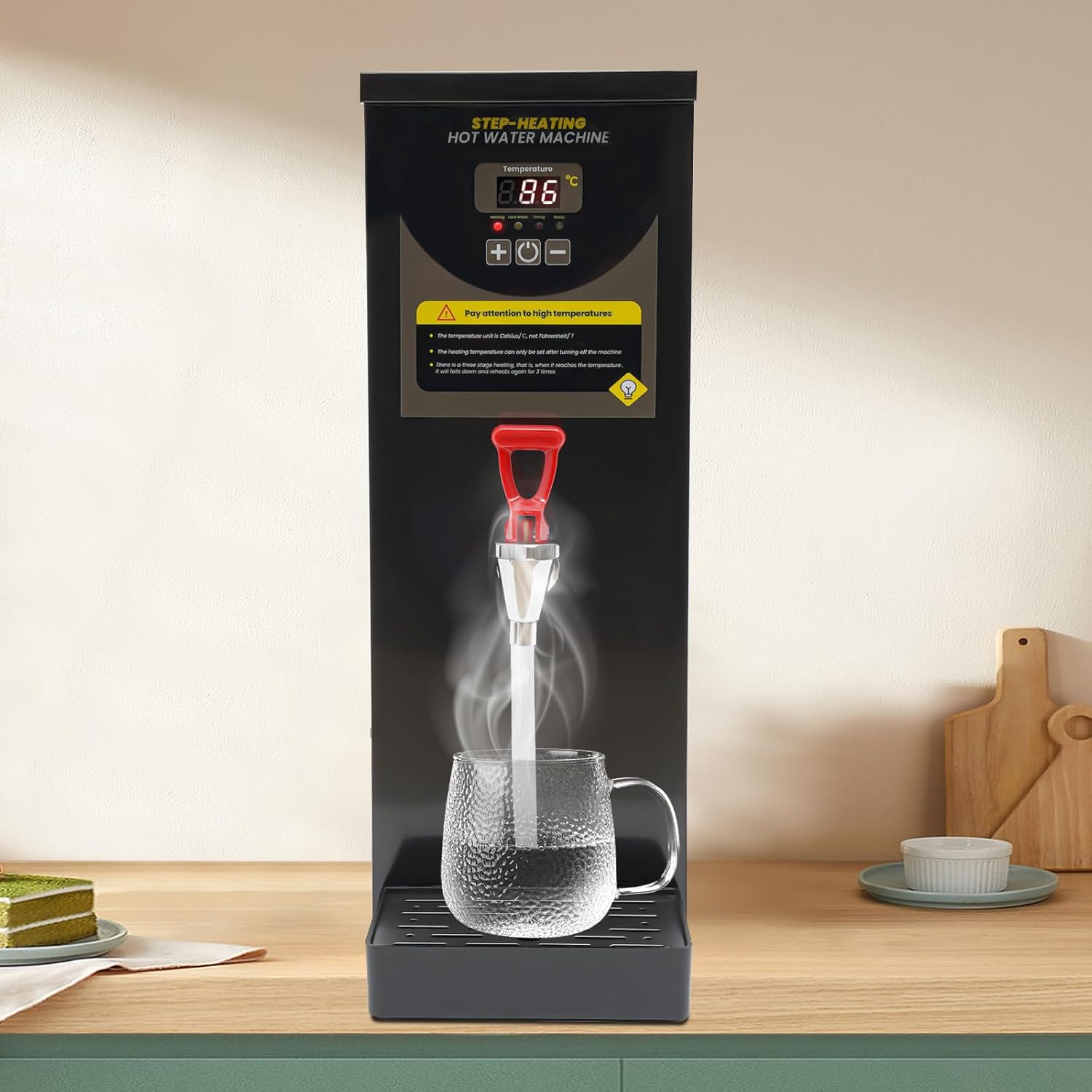 Electric Water Boiler, Step-Heating Commercial Hot Water Dispenser Fast Ready Water Boiler Machine Large Capacity 8L/2.11gal for Tea Milk Restaurant Hotel Caterers, Restaurants, Black