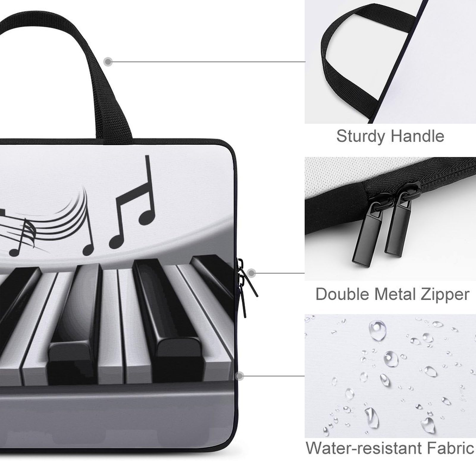 Custodia per computer portatile, ultra sottile, leggera e impermeabile, con simbolo di pianoforte, borsa protettiva per computer da 17 pollici