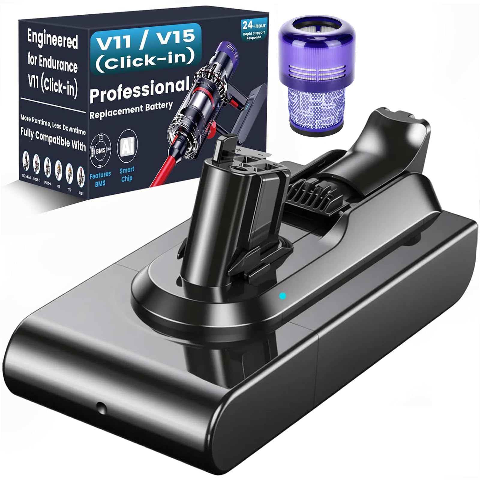 V11 Battery Replacement Compatible with Dyson V11 V15(Click-in Installation) SV15 SV22,6000mAh for V11 Extra Absolute Animal Torque Drive Outsize Vacuum Cleaner