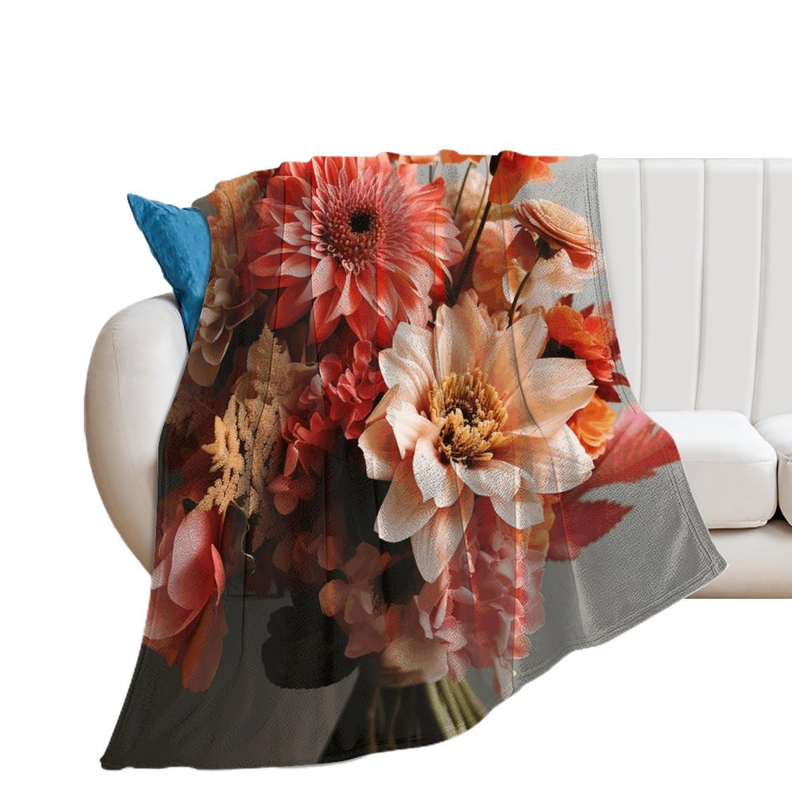 Couverture extra large en flanelle douce pour canapé et grand lit en microfibre de fleurs