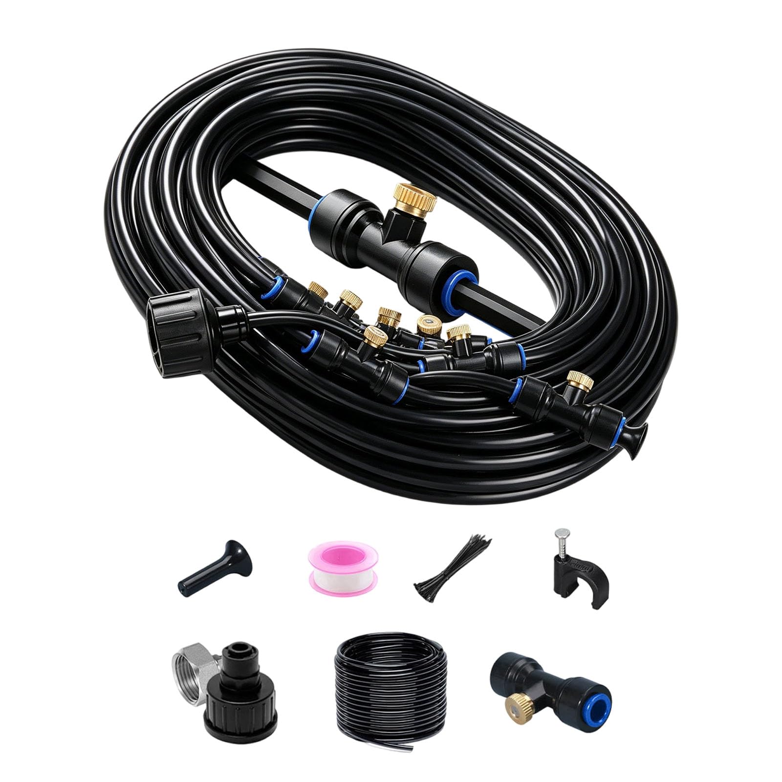 Système de Refroidissement 18M, Brumisateur Terrasse Exterieur 19 Buses, Kit Brumisateur Terrasse 11 Pièces, Kit d'Irrigation Brumisateurs Eau pour Jardin Serre Animaux(18M/8pcs)