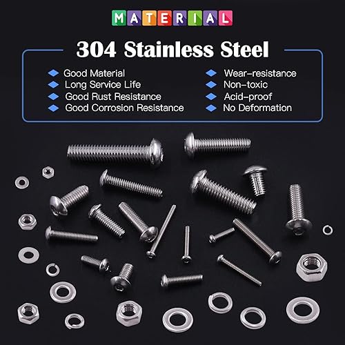 Miniatura 10 de Glarks 925 tornillos de cabeza de botón M2 M3 M4 M5 M6 304 de acero inoxidable 304 tornillos hexagonales de casquillo de tornillos y tuercas